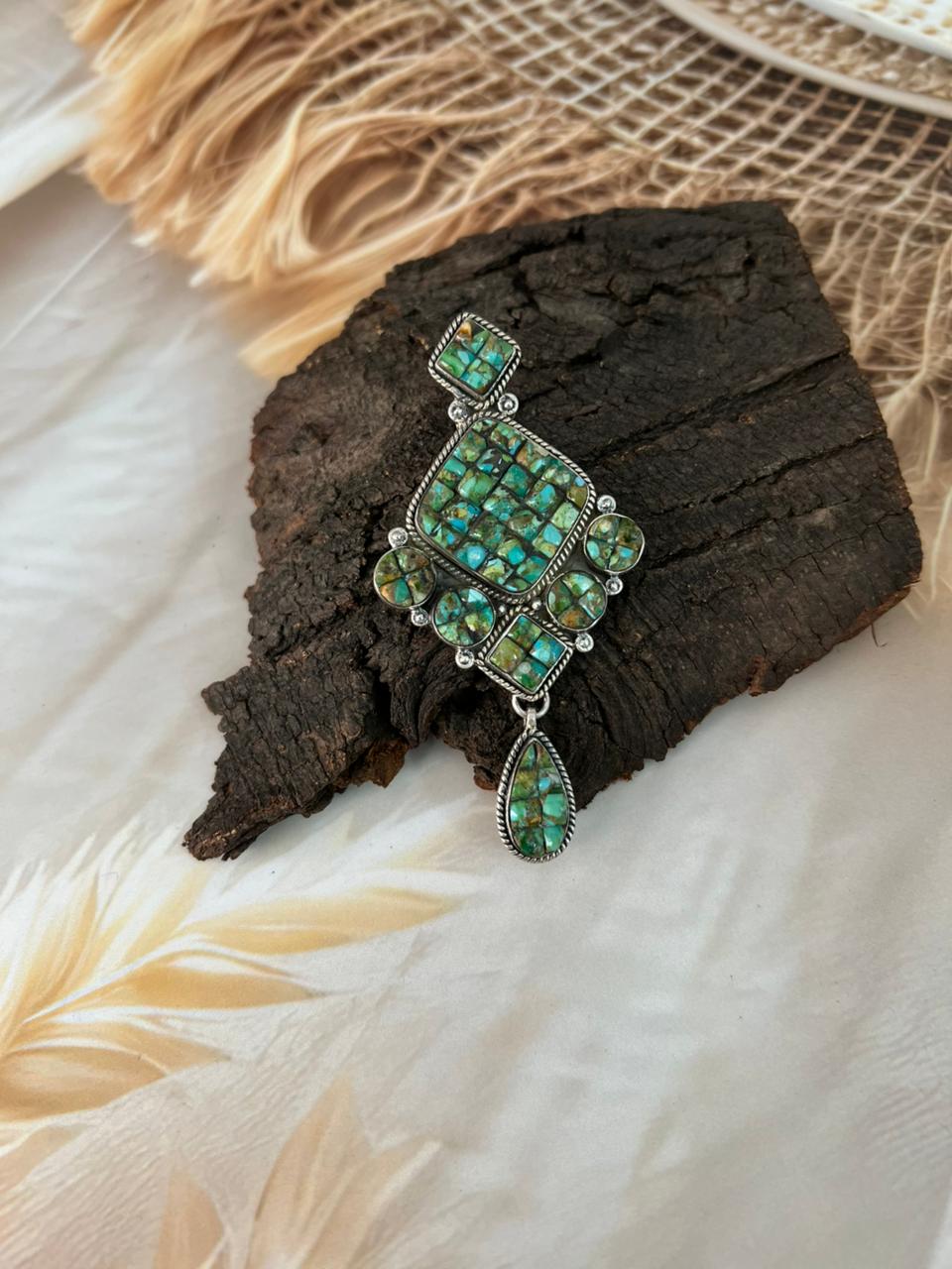 Handmade Sterling Silver Sonoran Cobble Collection: Sonoran Mountain Turquoise Pendant "Signed Nizhoni"