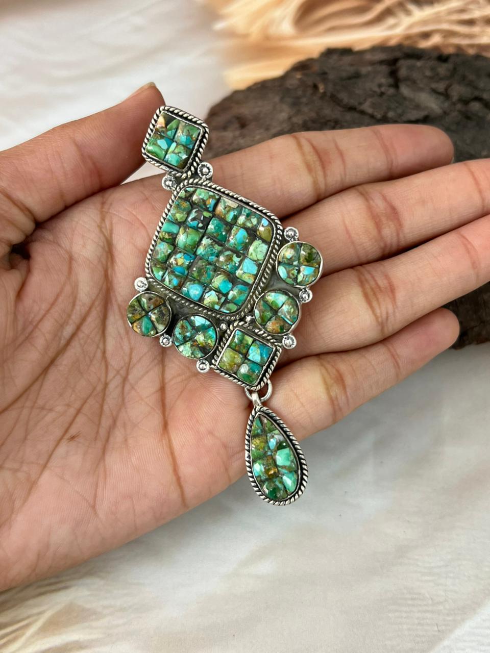 Handmade Sterling Silver Sonoran Cobble Collection: Sonoran Mountain Turquoise Pendant "Signed Nizhoni"