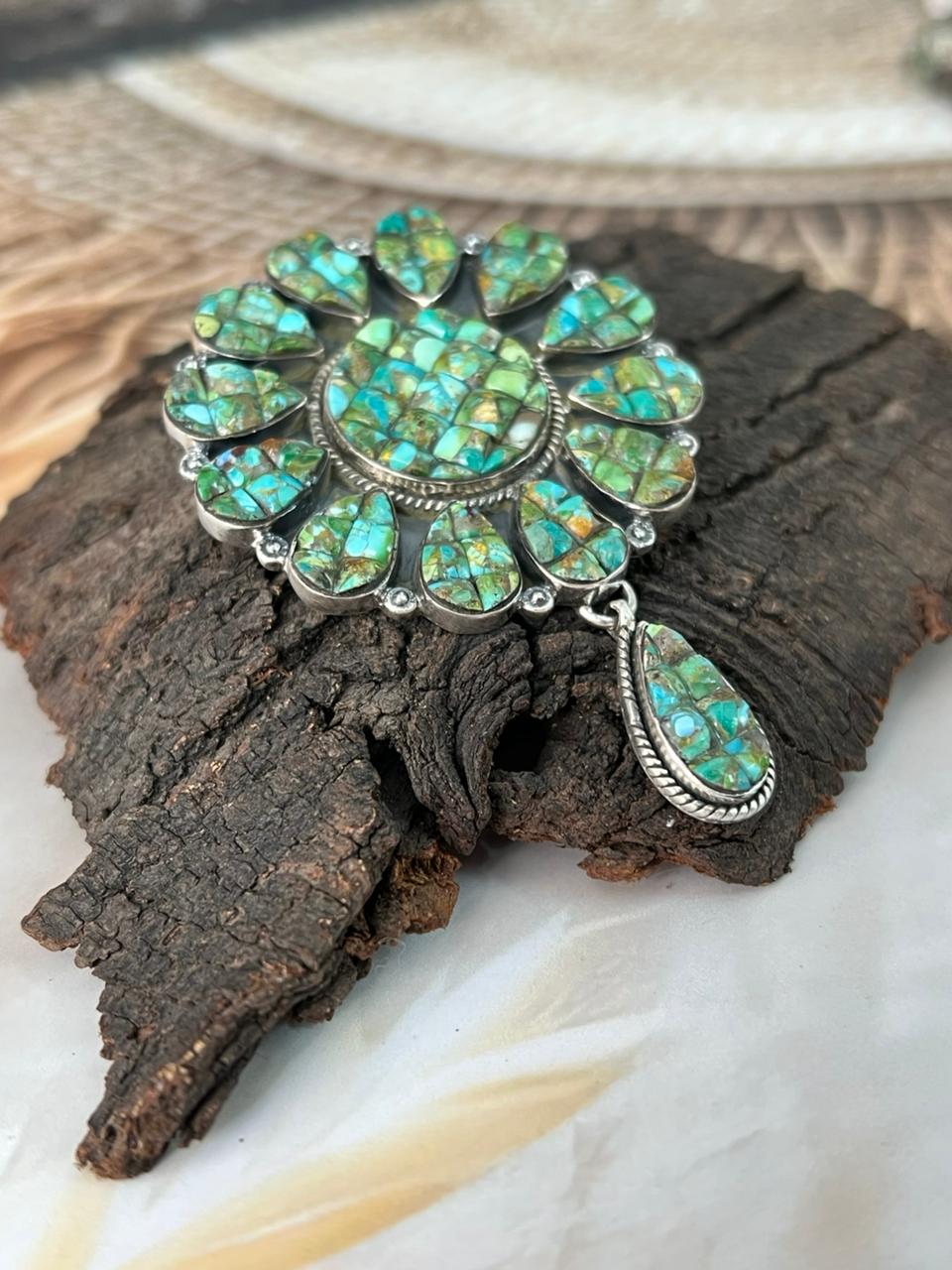 Handmade Sterling Silver Sonoran Cobble Collection: Sonoran Mountain Turquoise Pendant "Signed Nizhoni"