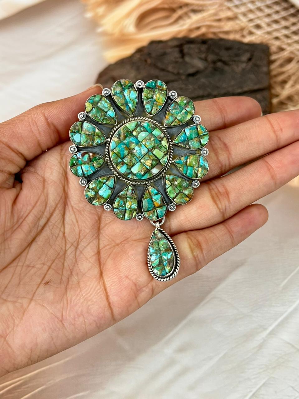 Handmade Sterling Silver Sonoran Cobble Collection: Sonoran Mountain Turquoise Pendant "Signed Nizhoni"