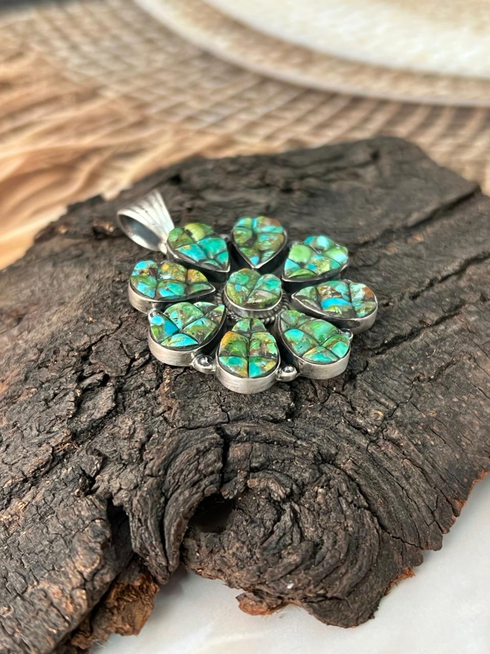 Handmade Sterling Silver Sonoran Cobble Collection: Sonoran Mountain Turquoise Pendant "Signed Nizhoni"