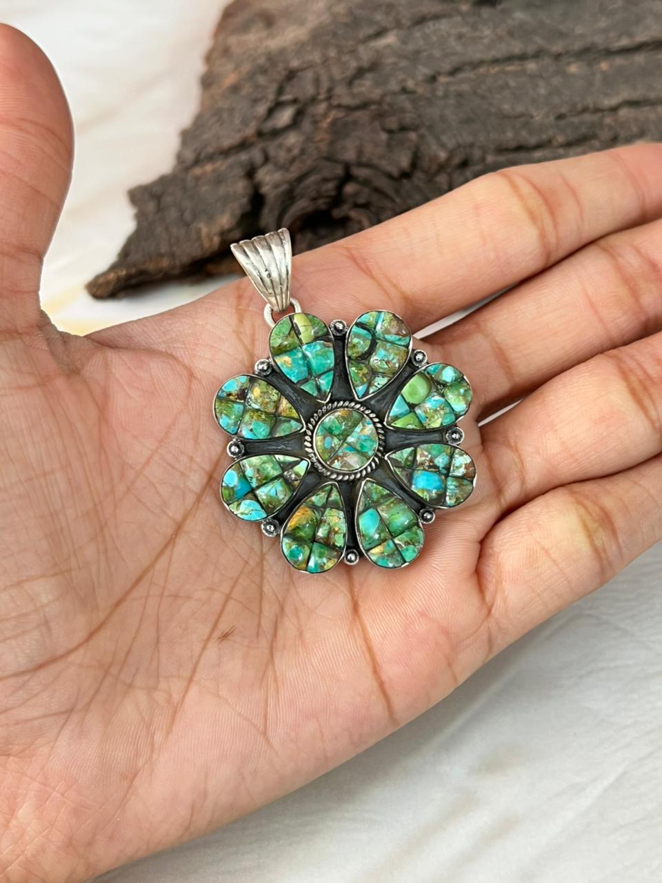 Handmade Sterling Silver Sonoran Cobble Collection: Sonoran Mountain Turquoise Pendant "Signed Nizhoni"