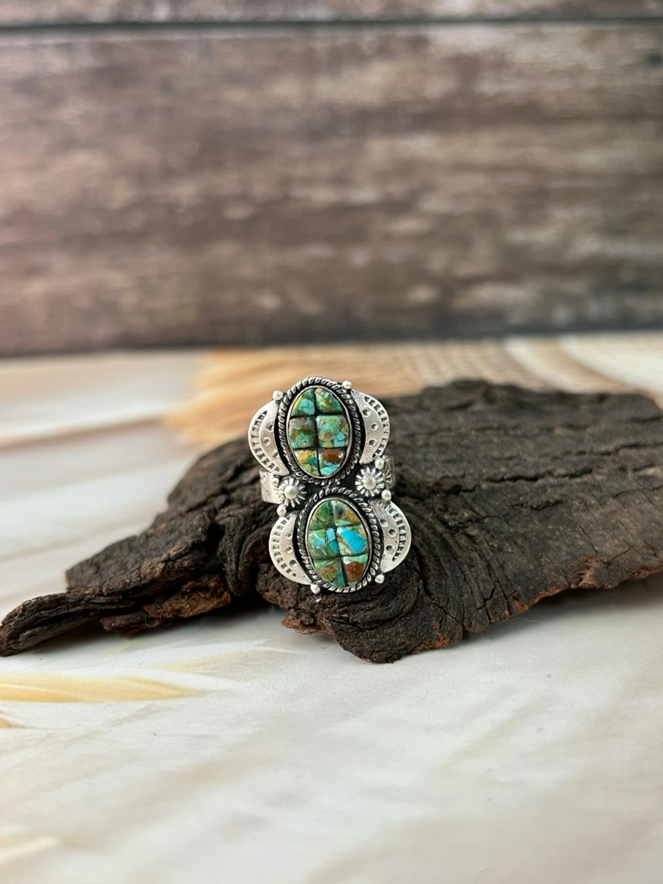 Handmade Sterling Silver Sonoran Cobble Collection: Sonoran Mountain Turquoise Adjustable Ring "Signed Nizhoni"