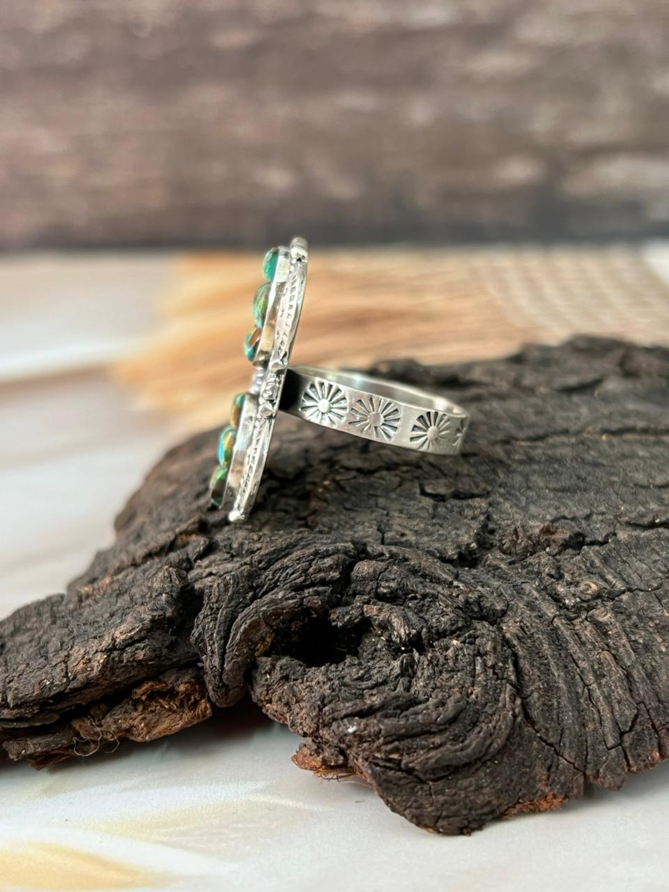Handmade Sterling Silver Sonoran Cobble Collection: Sonoran Mountain Turquoise Adjustable Ring "Signed Nizhoni"