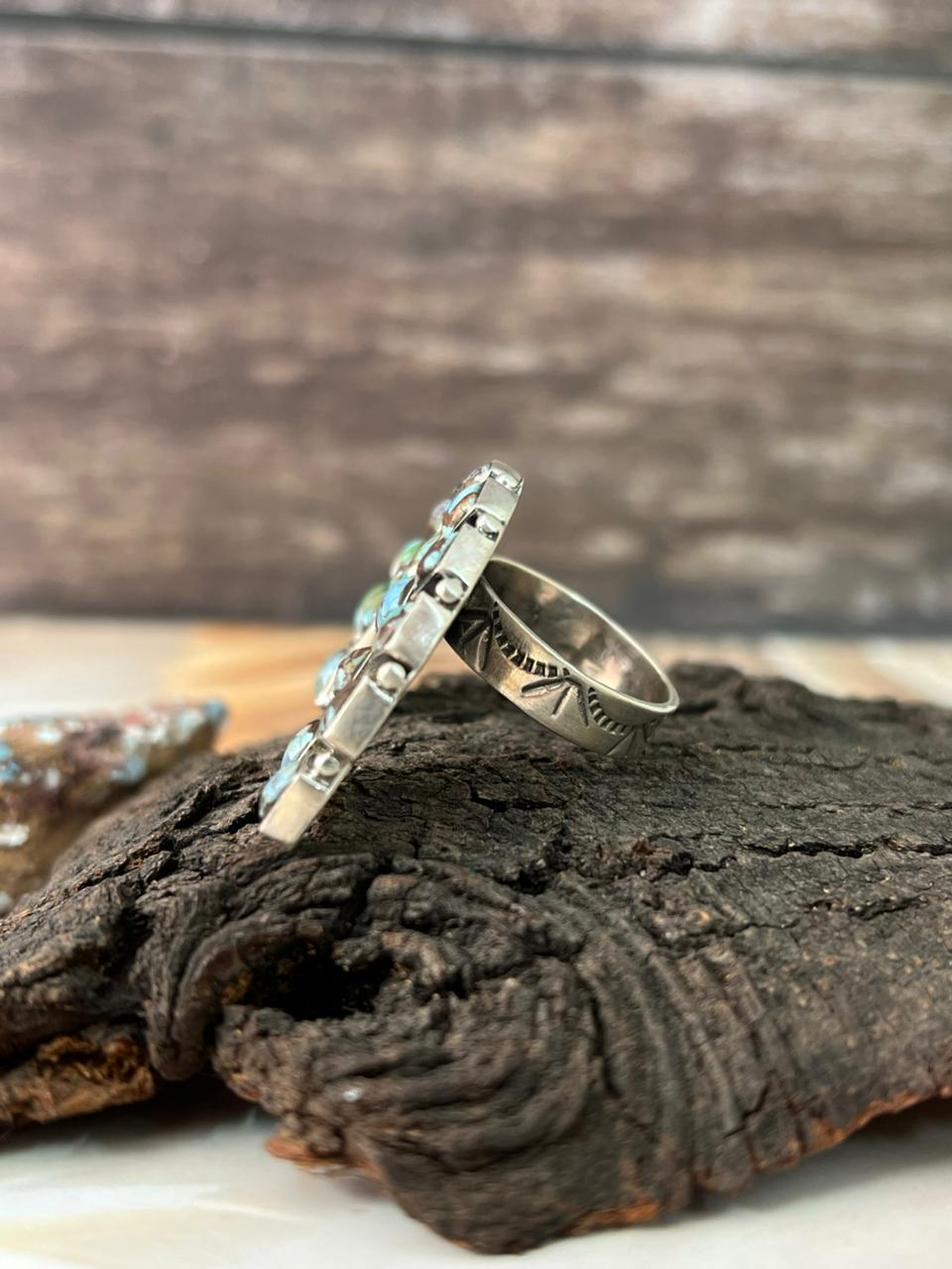 Handmade Sterling Silver Matrix Golden Hills Turquoise Adjustable Ring "Signed Nizhoni"