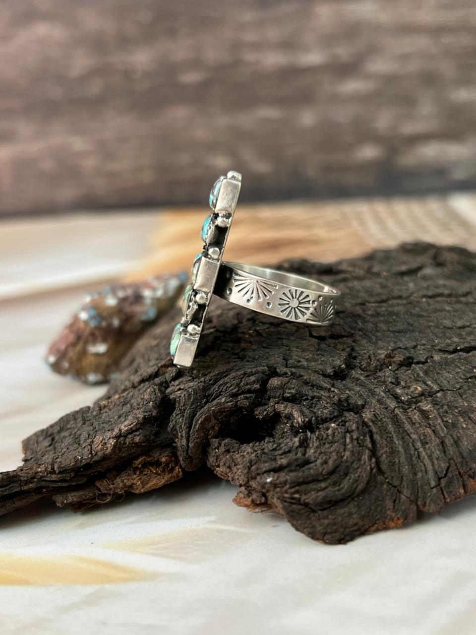 Handmade Sterling Silver Matrix Golden Hills Turquoise Adjustable Ring "Signed Nizhoni"