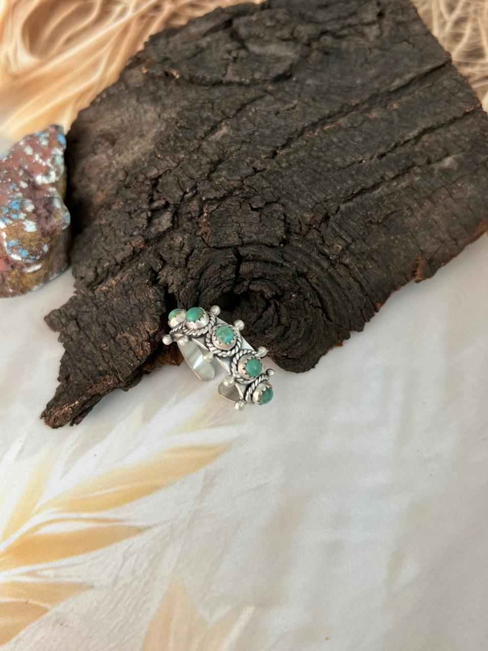 Handmade Sterling Silver Kingman Turquoise Adjustable Ring "Signed Nizhoni"