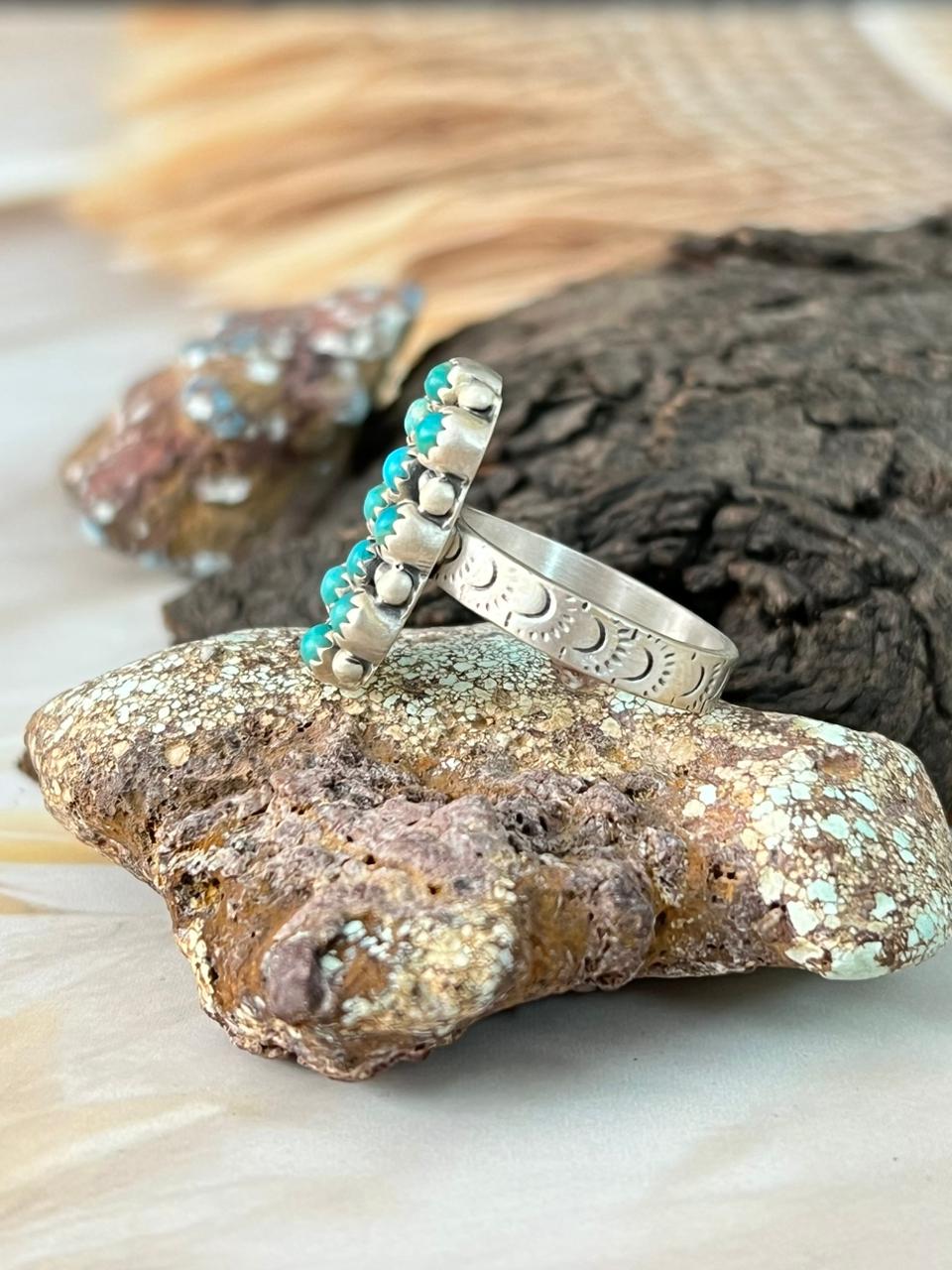 Handmade Sterling Silver Kingman Turquoise Adjustable Ring "Signed Nizhoni"