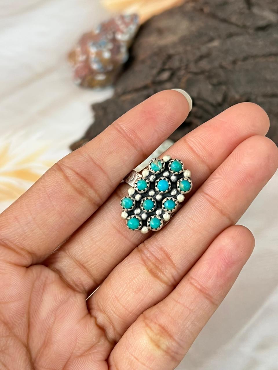 Handmade Sterling Silver Kingman Turquoise Adjustable Ring "Signed Nizhoni"