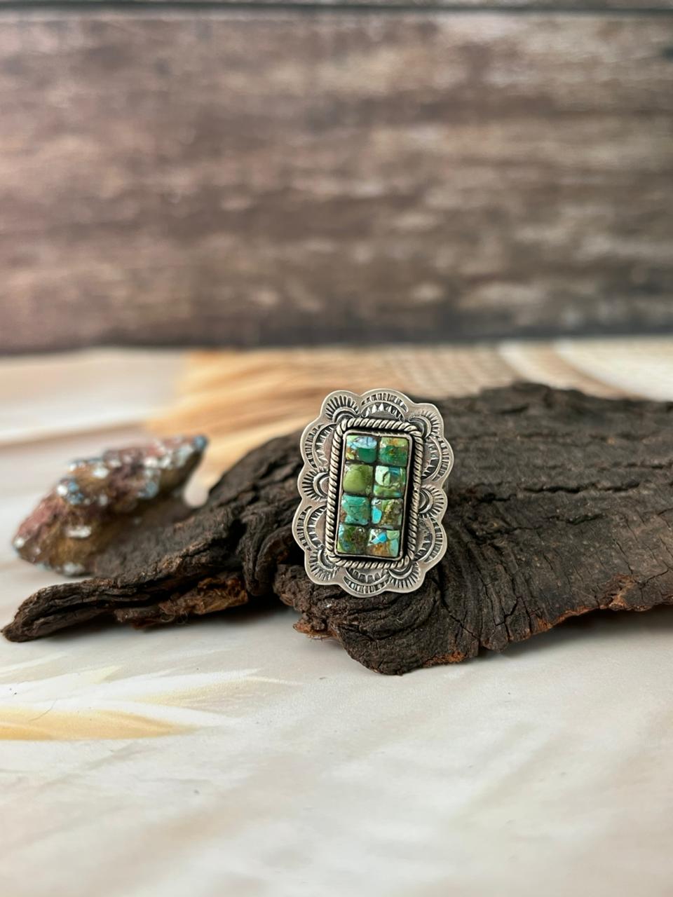 Handmade Sterling Silver Sonoran Cobble Collection: Sonoran Mountain Turquoise Adjustable Ring "Signed Nizhoni"