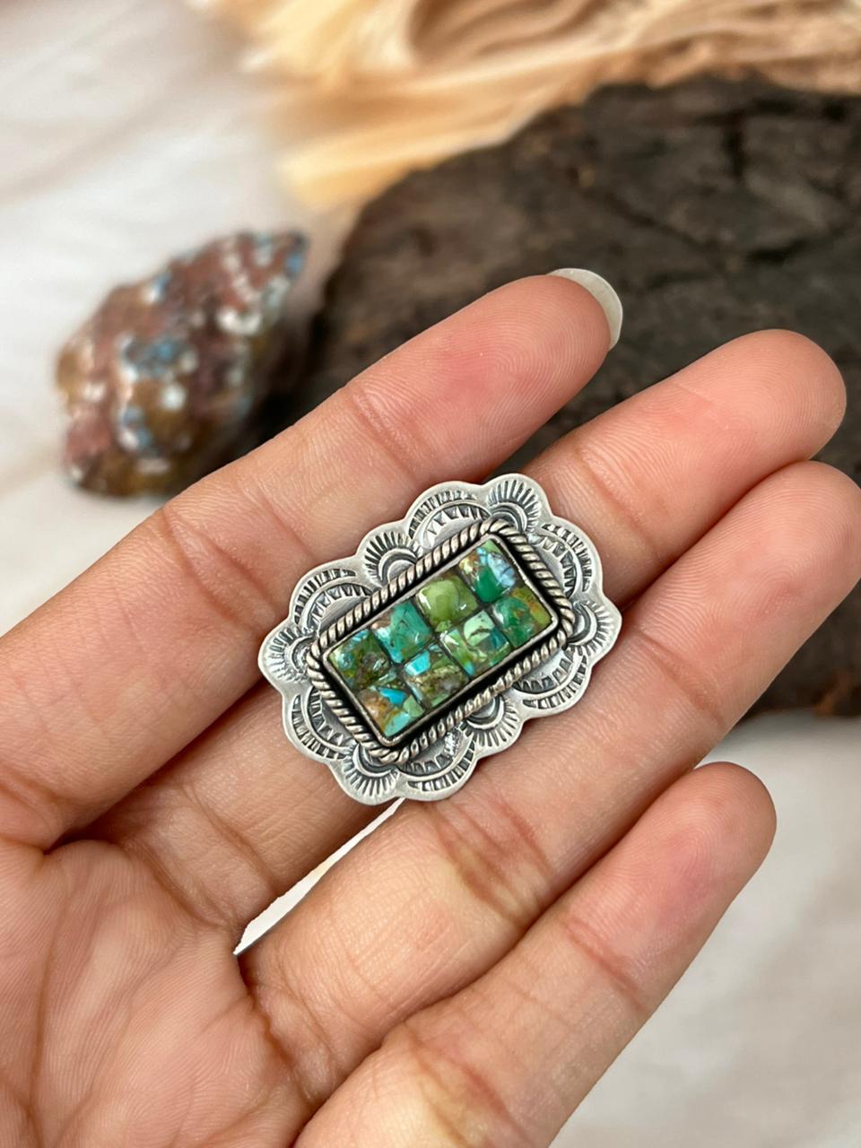 Handmade Sterling Silver Sonoran Cobble Collection: Sonoran Mountain Turquoise Adjustable Ring "Signed Nizhoni"
