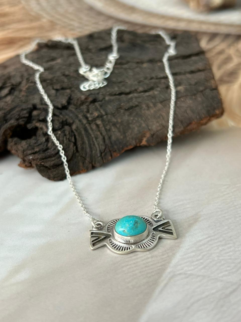 Handmade Sterling Silver Kingman Turquoise Necklace "Signed Nizhoni"