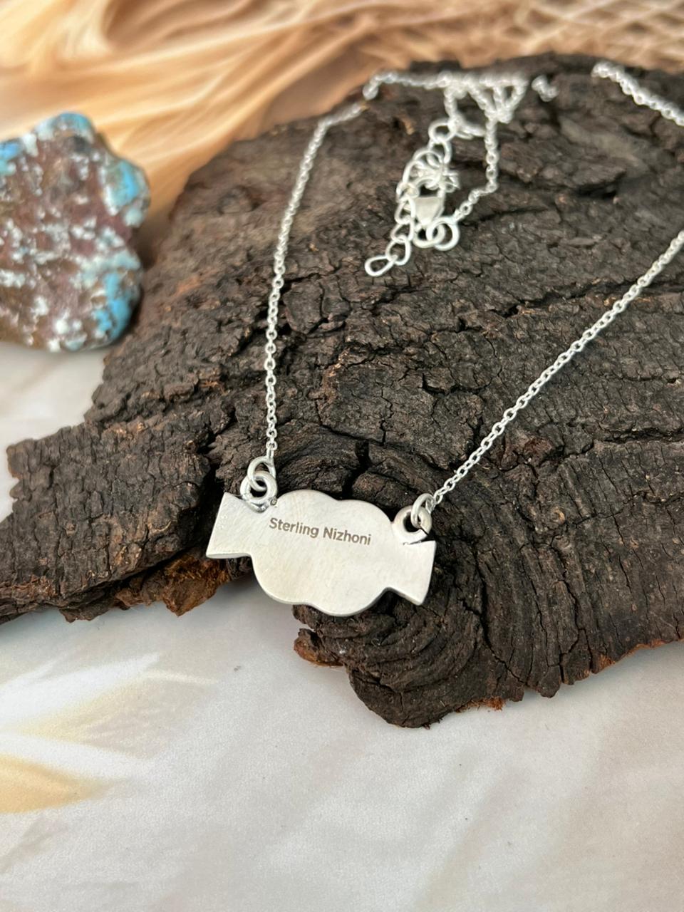 Handmade Sterling Silver Kingman Turquoise Necklace "Signed Nizhoni"