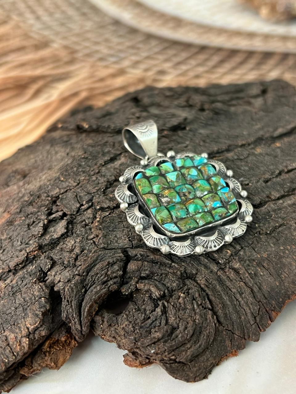 Handmade Sterling Silver Sonoran Cobble Collection: Sonoran Mountain Turquoise Pendant "Signed Nizhoni"