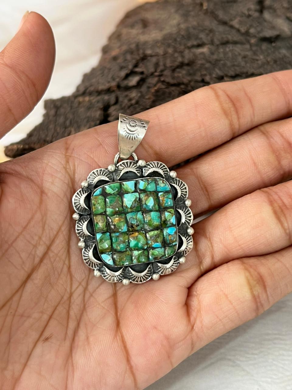 Handmade Sterling Silver Sonoran Cobble Collection: Sonoran Mountain Turquoise Pendant "Signed Nizhoni"