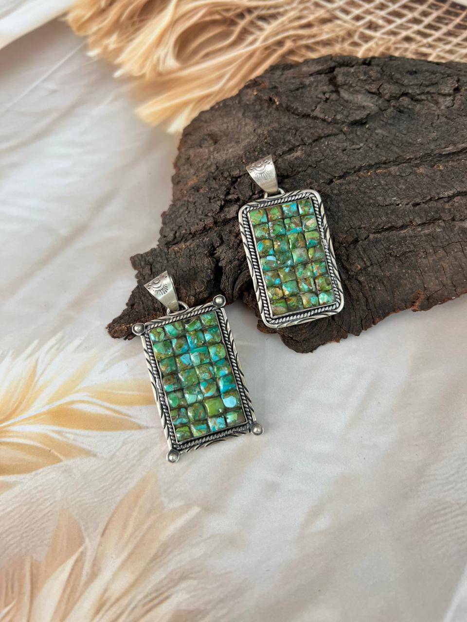 Handmade Sterling Silver Sonoran Cobble Collection: Sonoran Mountain Turquoise Pendant "Signed Nizhoni"