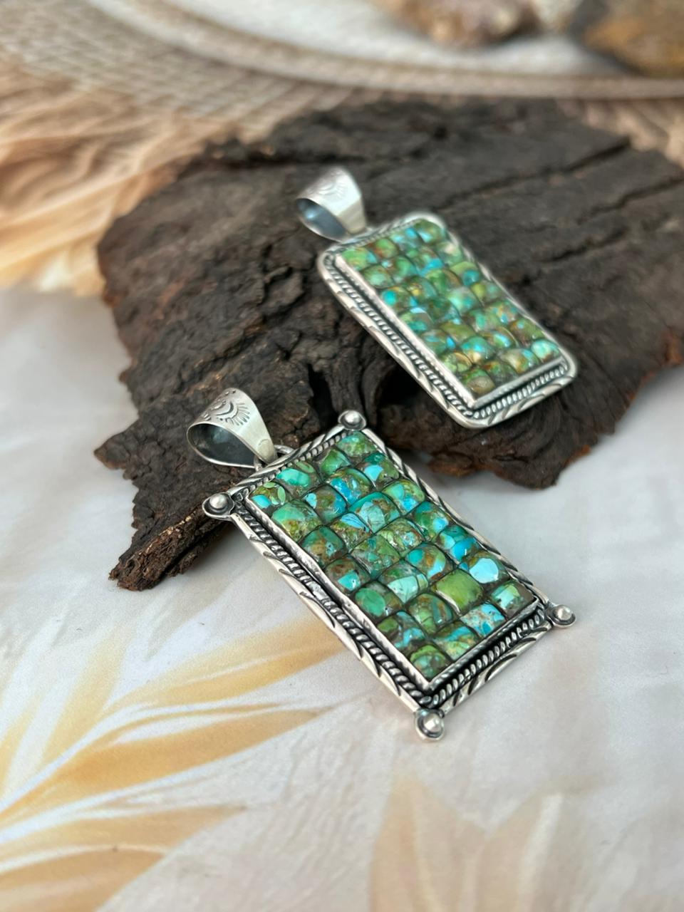 Handmade Sterling Silver Sonoran Cobble Collection: Sonoran Mountain Turquoise Pendant "Signed Nizhoni"