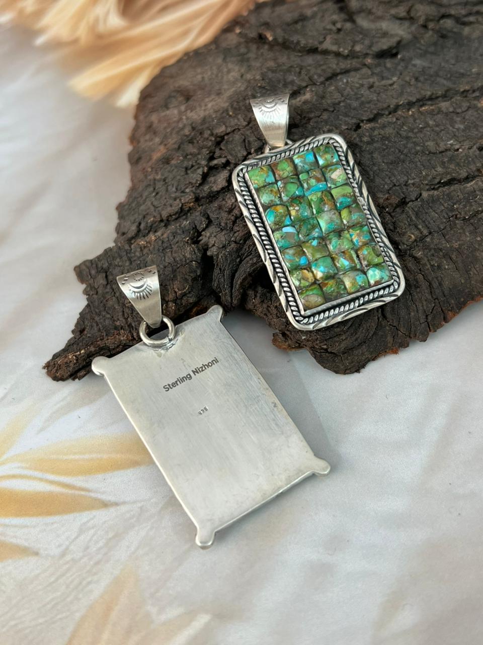 Handmade Sterling Silver Sonoran Cobble Collection: Sonoran Mountain Turquoise Pendant "Signed Nizhoni"