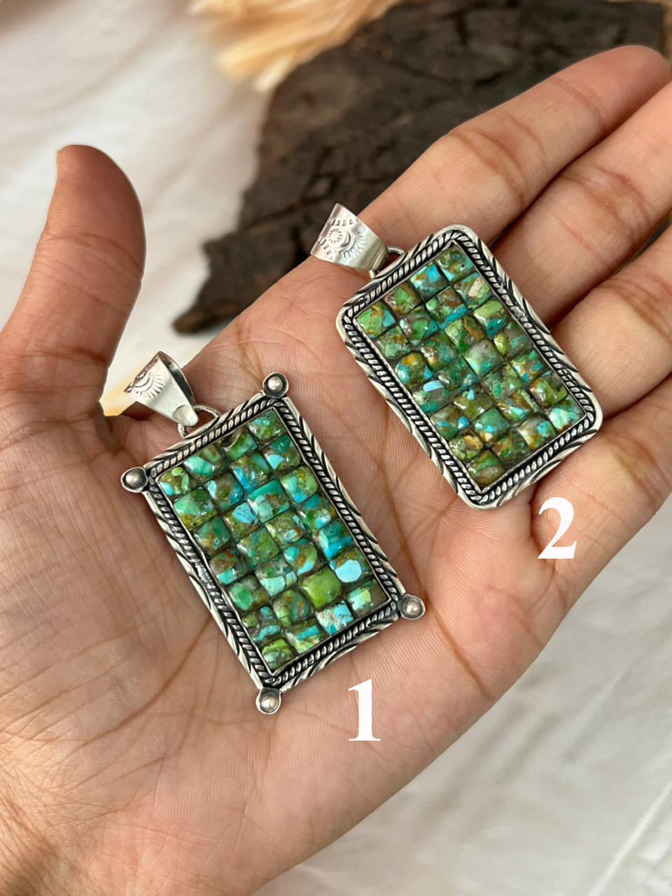 Handmade Sterling Silver Sonoran Cobble Collection: Sonoran Mountain Turquoise Pendant "Signed Nizhoni"