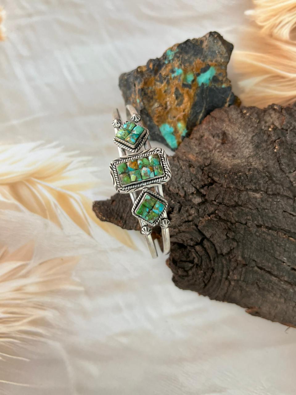 Handmade Sterling Silver Sonoran Cobble Collection: Sonoran Mountain Turquoise Cuff Bracelet "Signed Nizhoni"