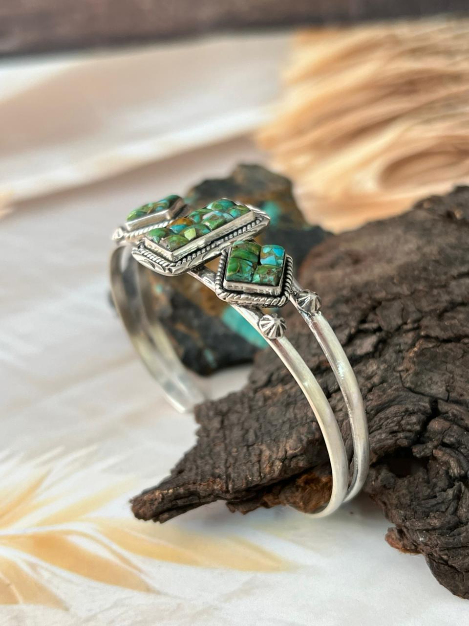 Handmade Sterling Silver Sonoran Cobble Collection: Sonoran Mountain Turquoise Cuff Bracelet "Signed Nizhoni"