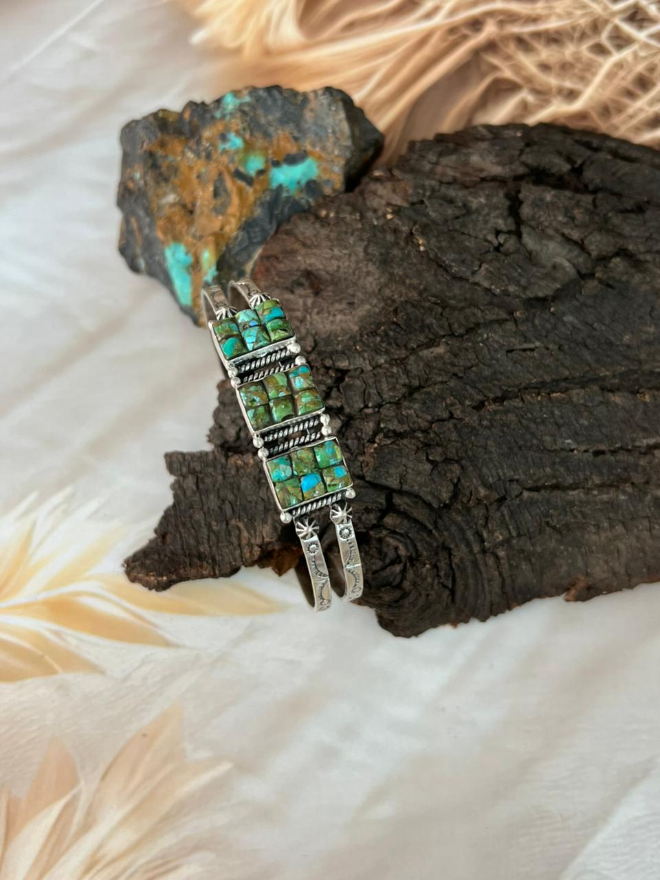 Handmade Sterling Silver Sonoran Cobble Collection: Sonoran Mountain Turquoise Cuff Bracelet "Signed Nizhoni"