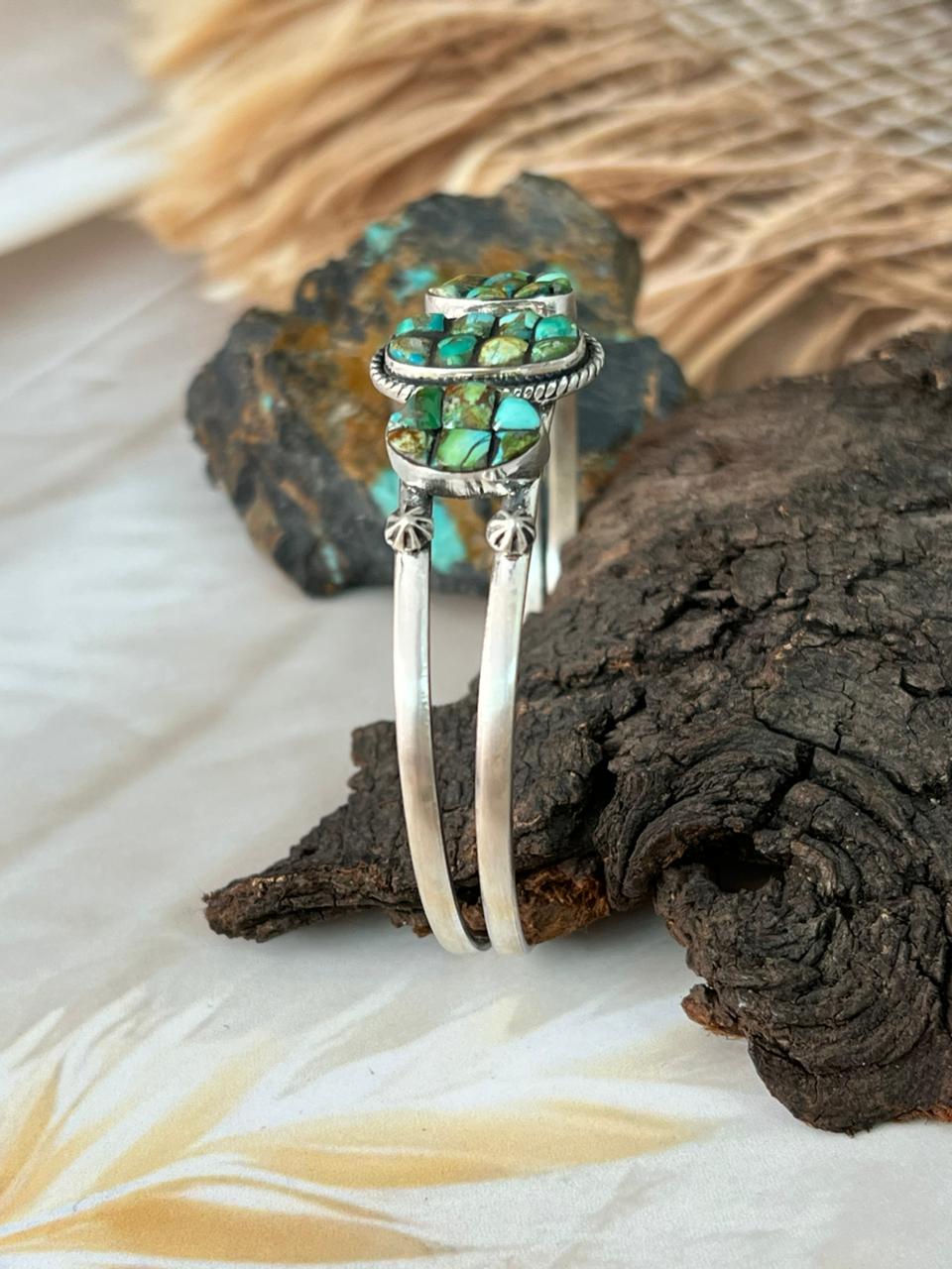 Handmade Sterling Silver Sonoran Cobble Collection: Sonoran Mountain Turquoise Cuff Bracelet "Signed Nizhoni"