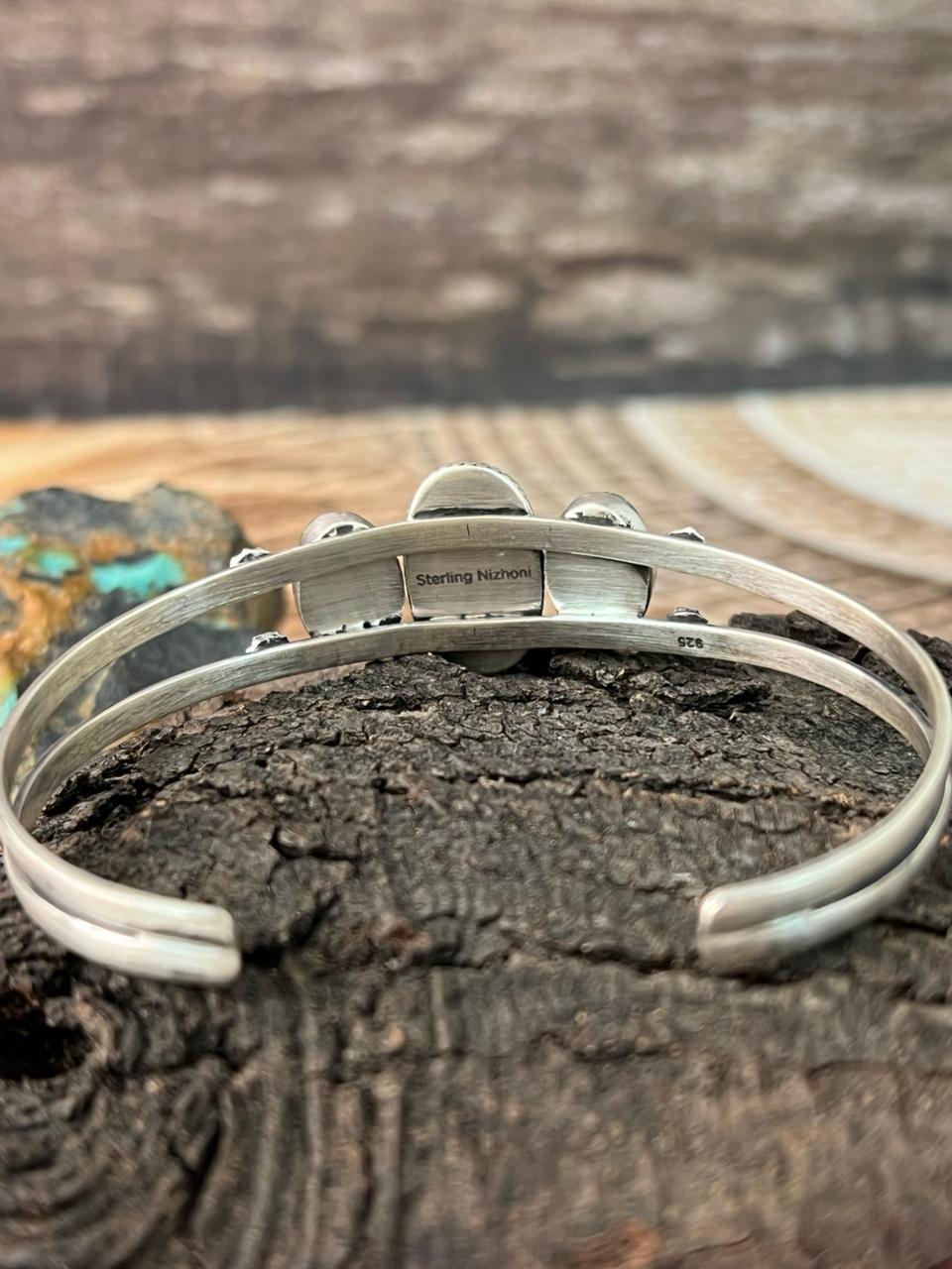 Handmade Sterling Silver Sonoran Cobble Collection: Sonoran Mountain Turquoise Cuff Bracelet "Signed Nizhoni"