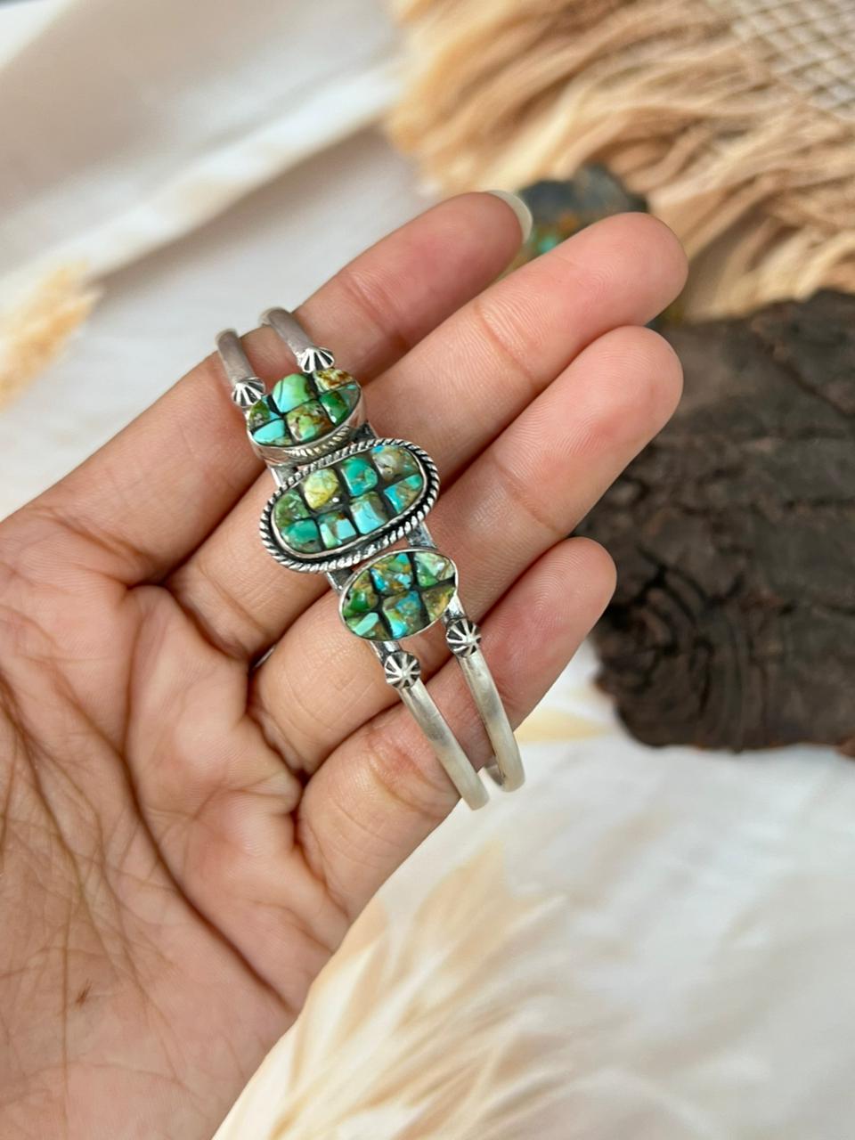 Handmade Sterling Silver Sonoran Cobble Collection: Sonoran Mountain Turquoise Cuff Bracelet "Signed Nizhoni"