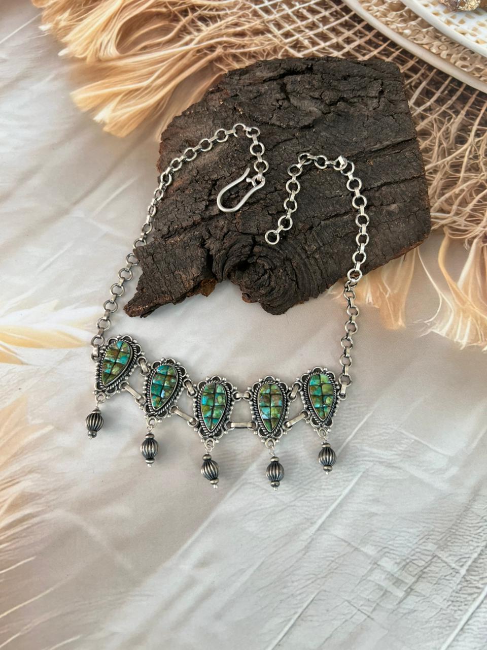 Handmade Sterling Silver Sonoran Cobble Collection: Sonoran Mountain Turquoise Choker Necklace "Signed Nizhoni"