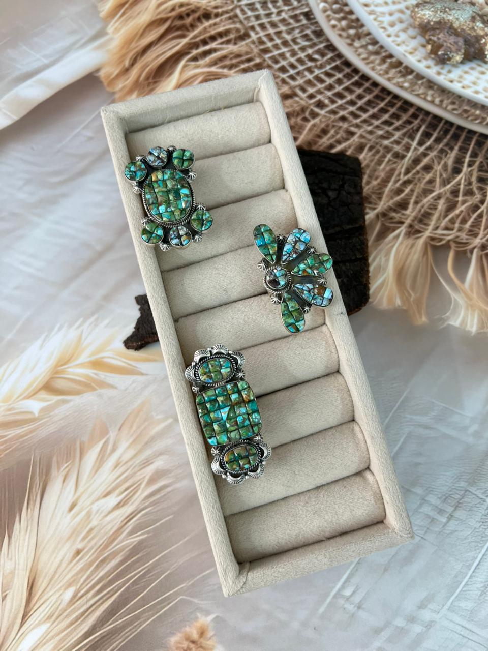 Handmade Sterling Silver Sonoran Cobble Collection: Sonoran Mountain Turquoise Adjustable Ring "Signed Nizhoni"