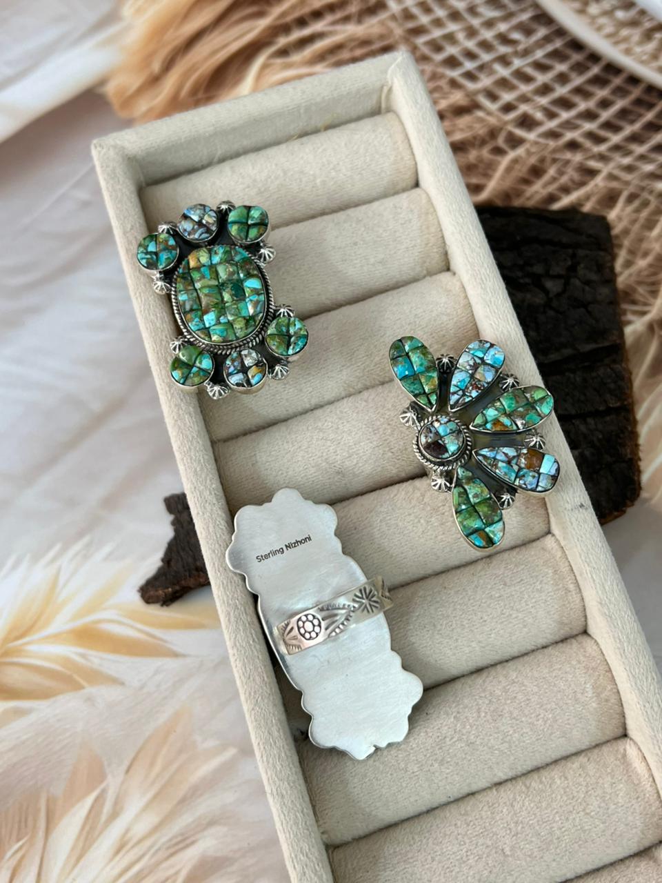 Handmade Sterling Silver Sonoran Cobble Collection: Sonoran Mountain Turquoise Adjustable Ring "Signed Nizhoni"