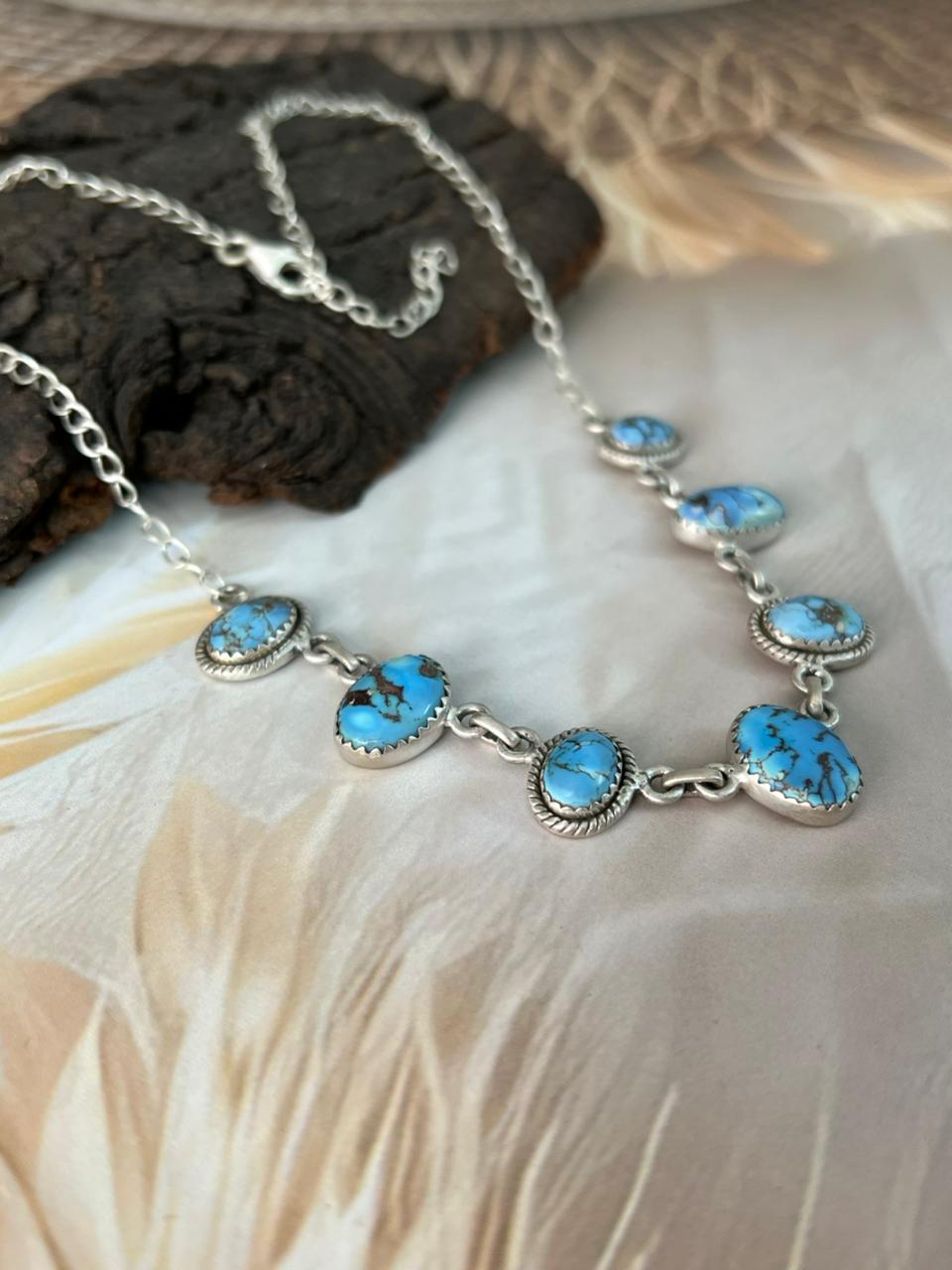 Handmade Sterling Silver Golden Hills Turquoise Necklace "Signed Nizhoni"
