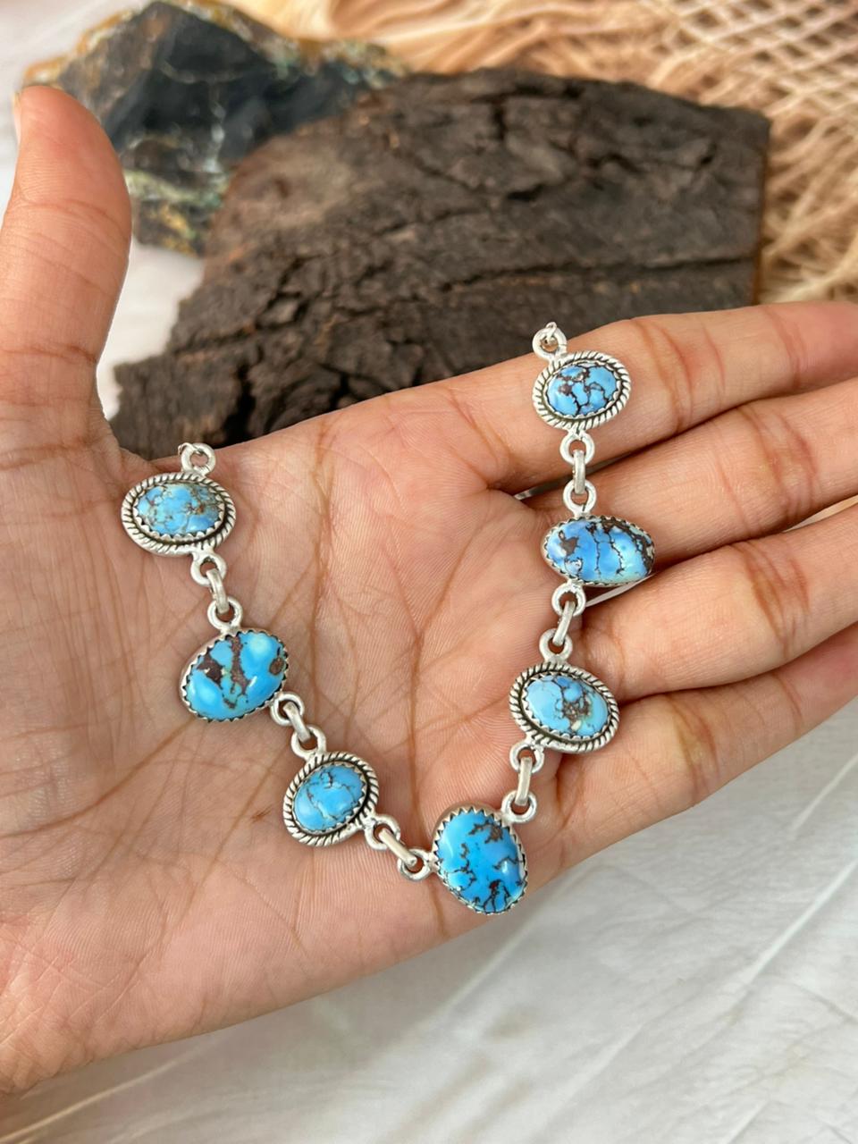 Handmade Sterling Silver Golden Hills Turquoise Necklace "Signed Nizhoni"