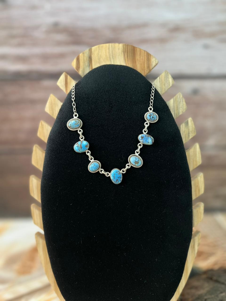 Handmade Sterling Silver Golden Hills Turquoise Necklace "Signed Nizhoni"