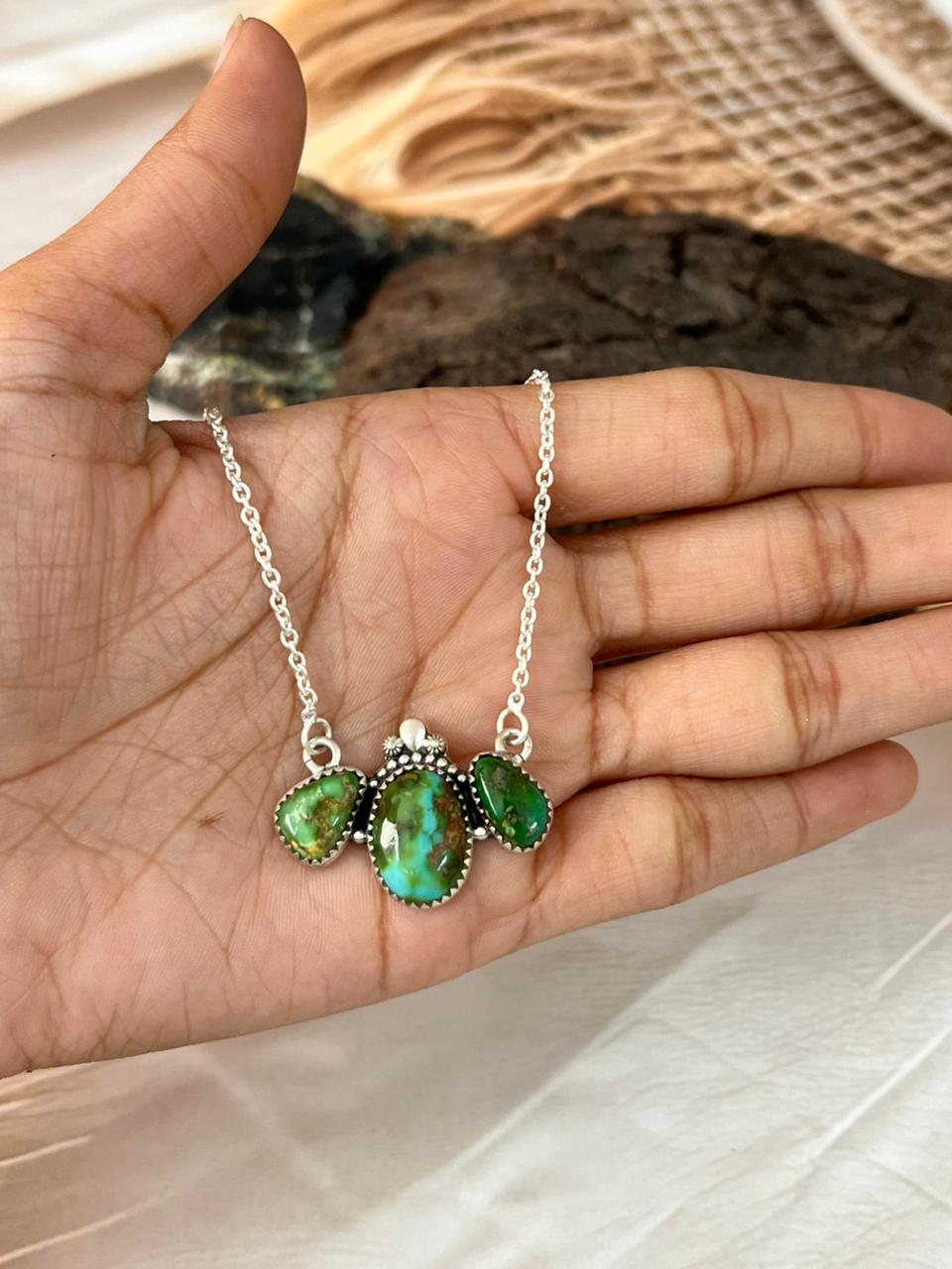 Handmade Sterling Silver Sonoran Mountain Turquoise Necklace "Signed Nizhoni"