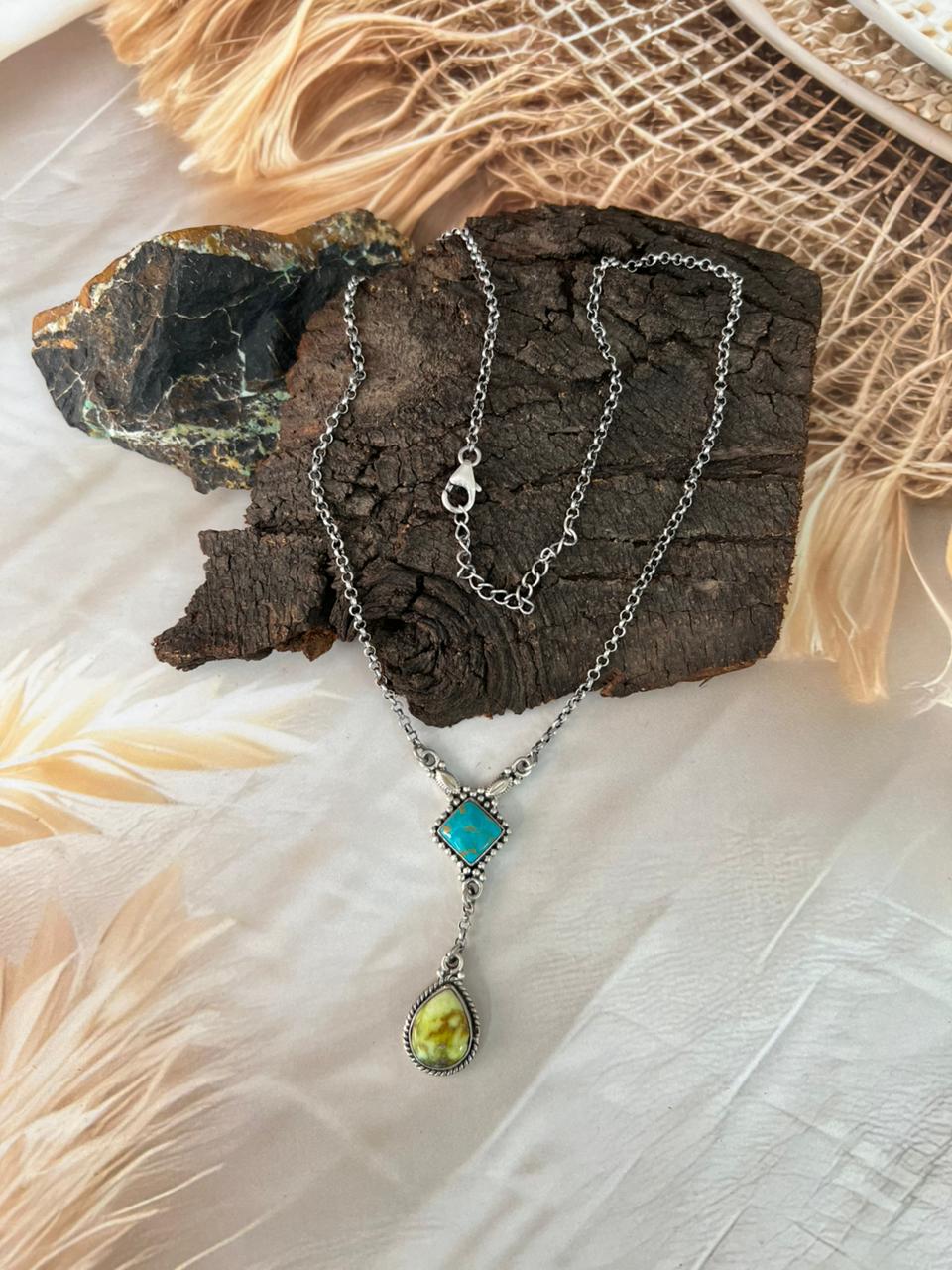 Handmade Sterling Silver Santa Maria with Palomino Turquoise Necklace "Signed Nizhoni"