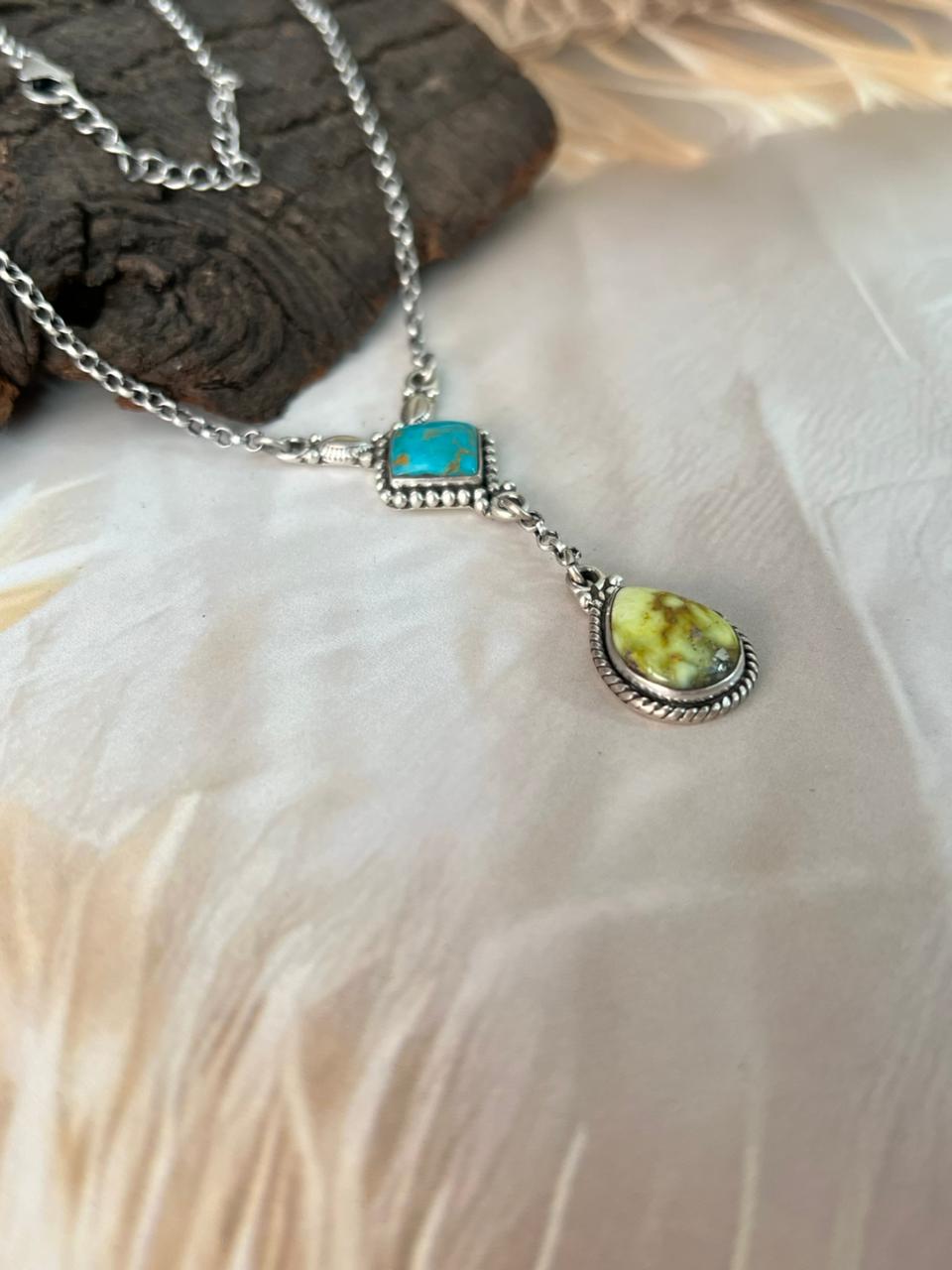 Handmade Sterling Silver Santa Maria with Palomino Turquoise Necklace "Signed Nizhoni"