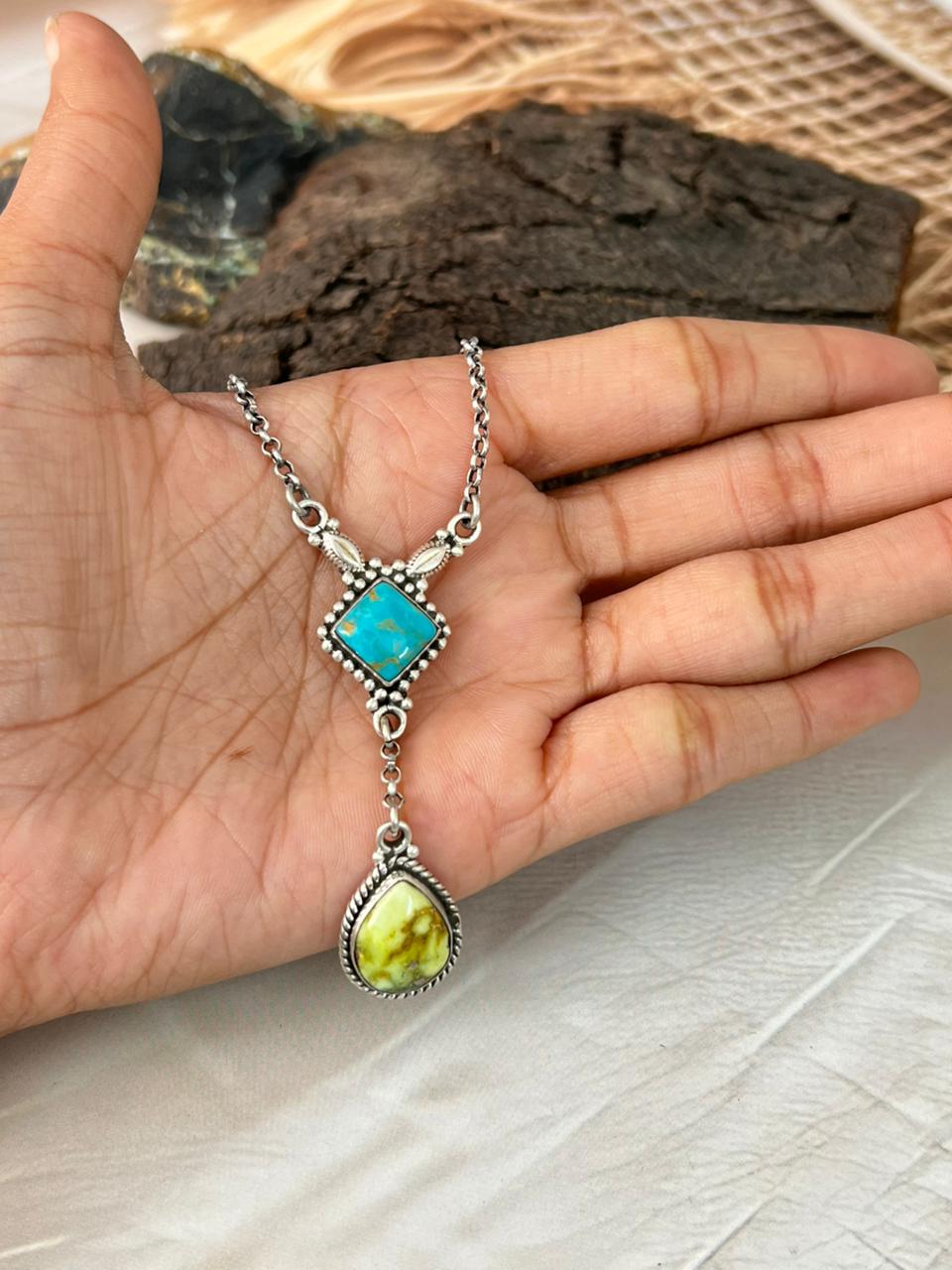 Handmade Sterling Silver Santa Maria with Palomino Turquoise Necklace "Signed Nizhoni"