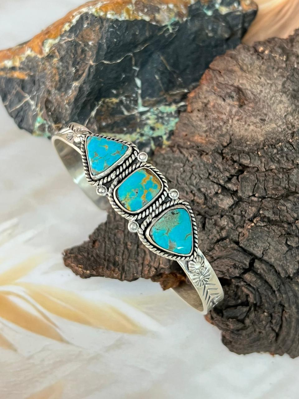 Handmade Sterling Silver Santa Maria Turquoise Cuff Bracelet "Signed Nizhoni"