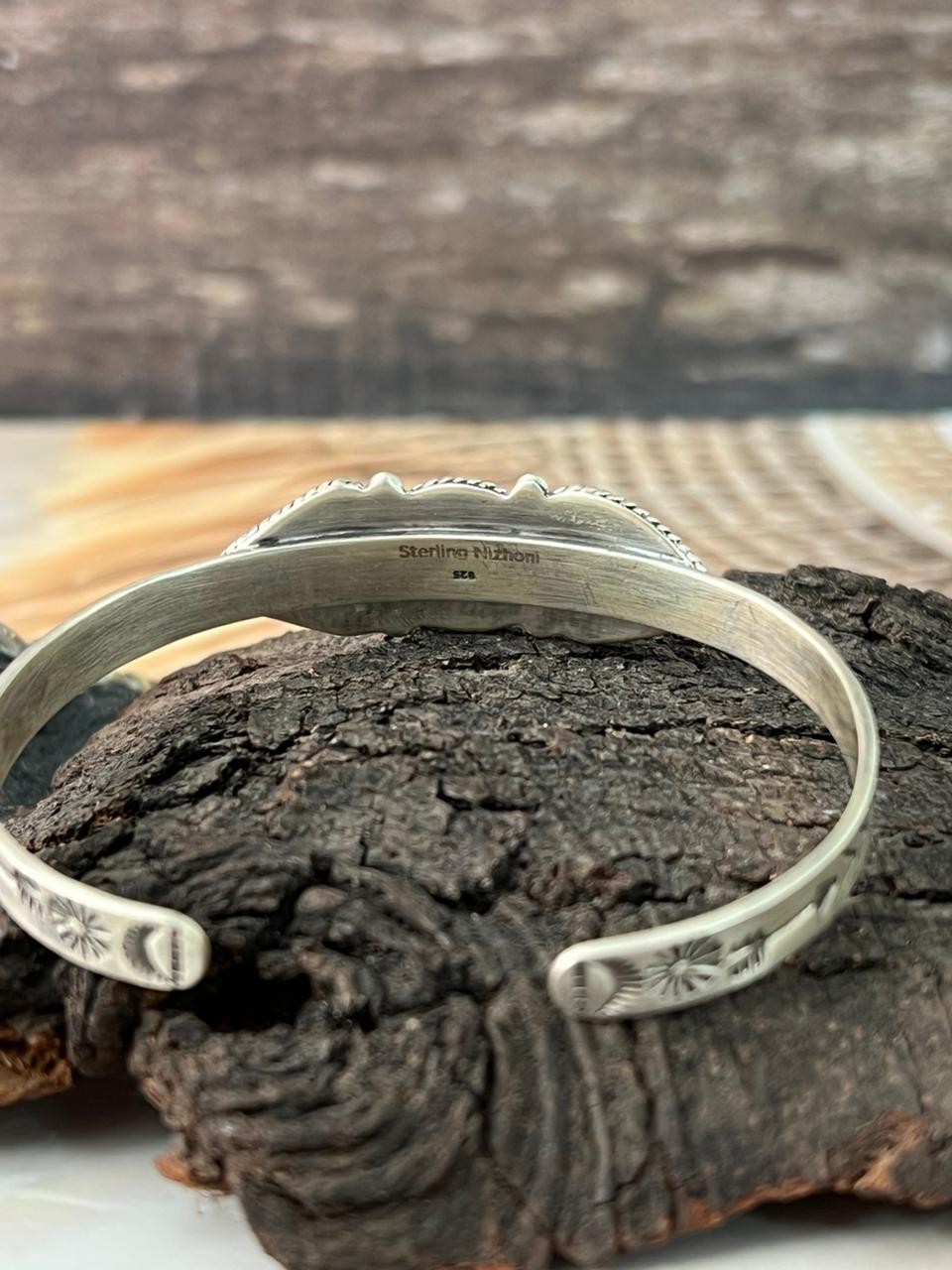 Handmade Sterling Silver Santa Maria Turquoise Cuff Bracelet "Signed Nizhoni"