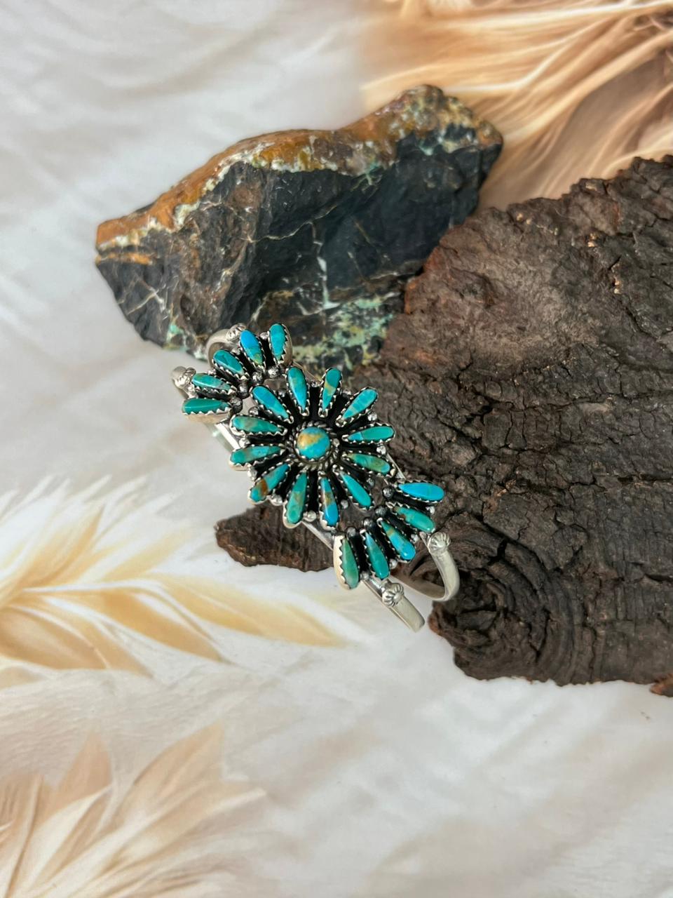 Handmade Sterling Silver Kingman Turquoise Cuff Bracelet "Signed Nizhoni"