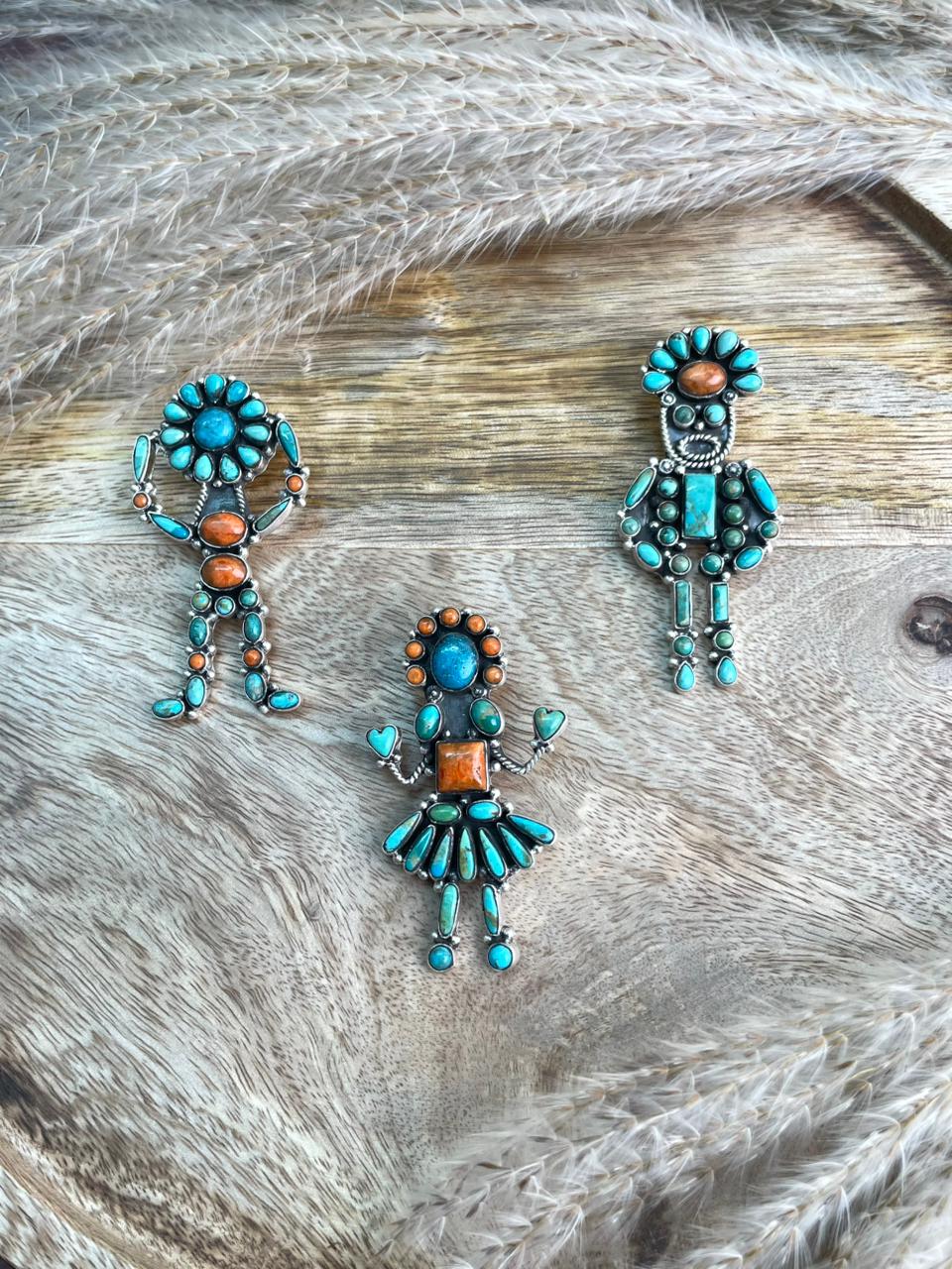 Handmade Sterling Silver Blue Kingman with Kingman Turquoise and Orange Mojave Pendant "Signed Nizhoni"