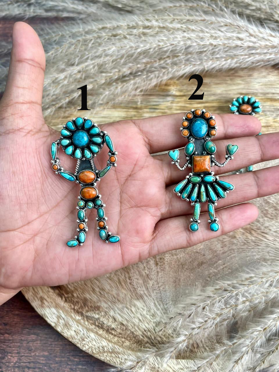 Handmade Sterling Silver Blue Kingman with Kingman Turquoise and Orange Mojave Pendant "Signed Nizhoni"