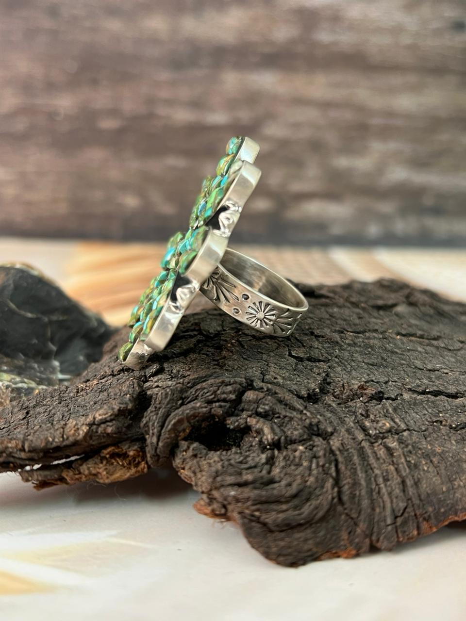 Handmade Sterling Silver Sonoran Cobble Collection: Sonoran Mountain Turquoise Adjustable Ring "Signed Nizhoni"