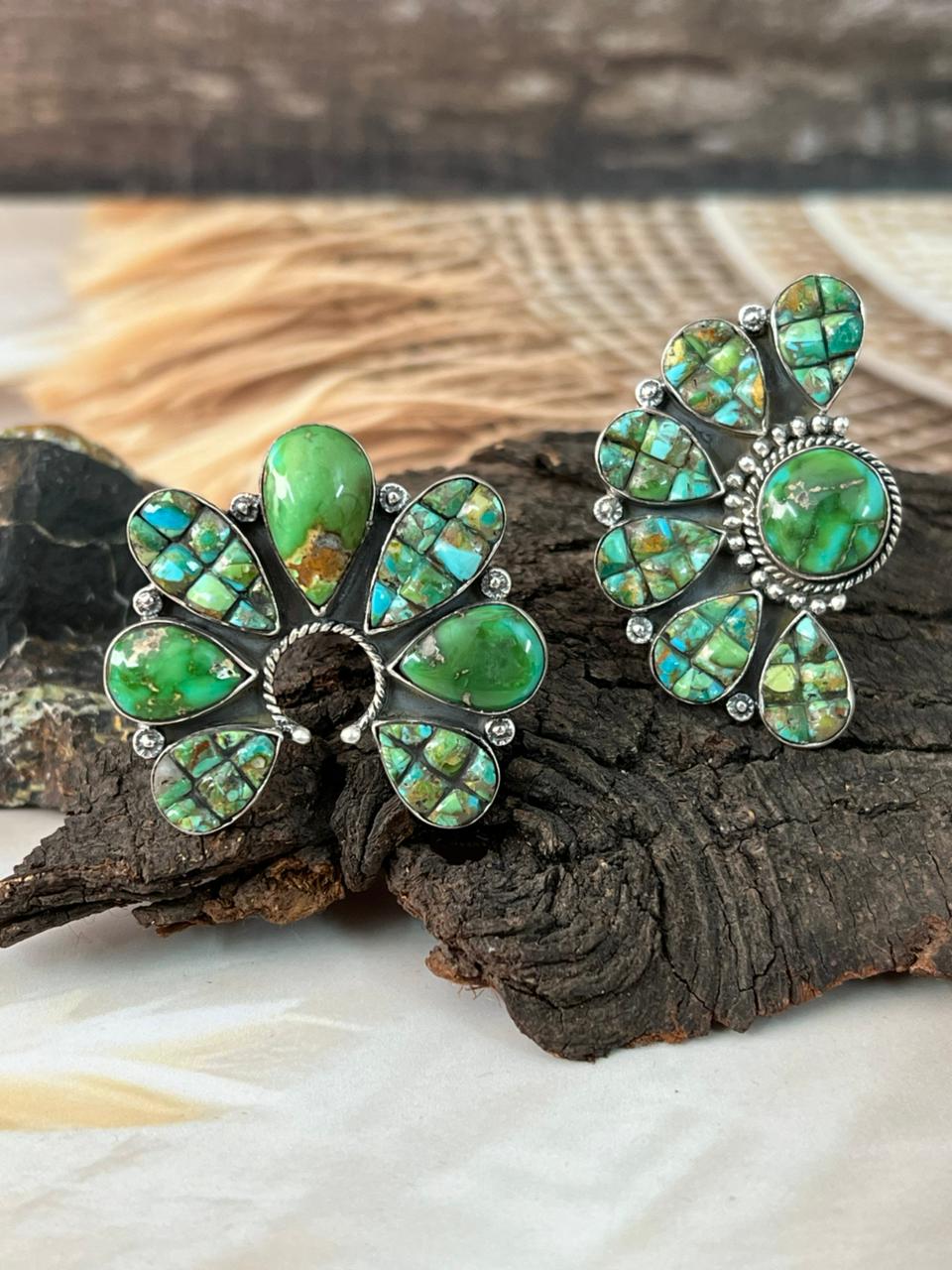 Handmade Sterling Silver Sonoran Cobble Collection: Sonoran Mountain Turquoise Adjustable Ring "Signed Nizhoni"