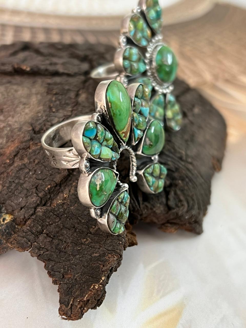 Handmade Sterling Silver Sonoran Cobble Collection: Sonoran Mountain Turquoise Adjustable Ring "Signed Nizhoni"