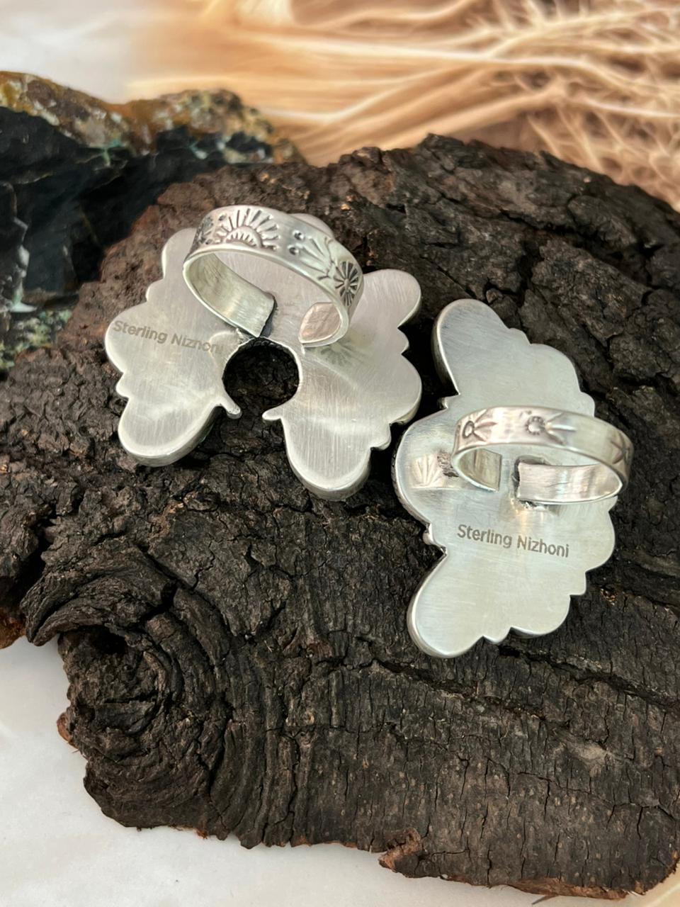 Handmade Sterling Silver Sonoran Cobble Collection: Sonoran Mountain Turquoise Adjustable Ring "Signed Nizhoni"