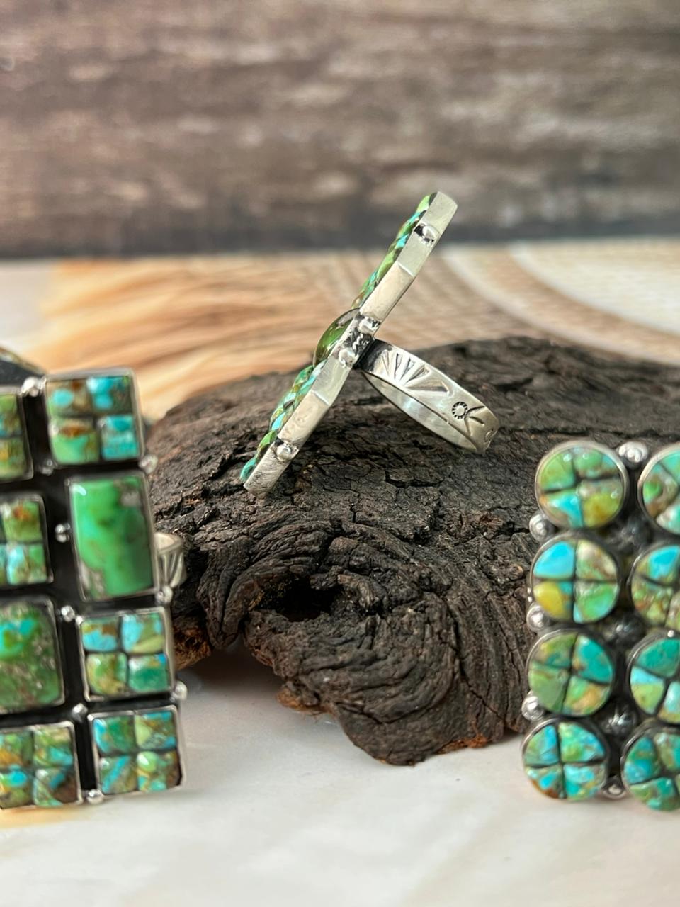 Handmade Sterling Silver Sonoran Cobble Collection: Sonoran Mountain Turquoise Adjustable Ring "Signed Nizhoni"