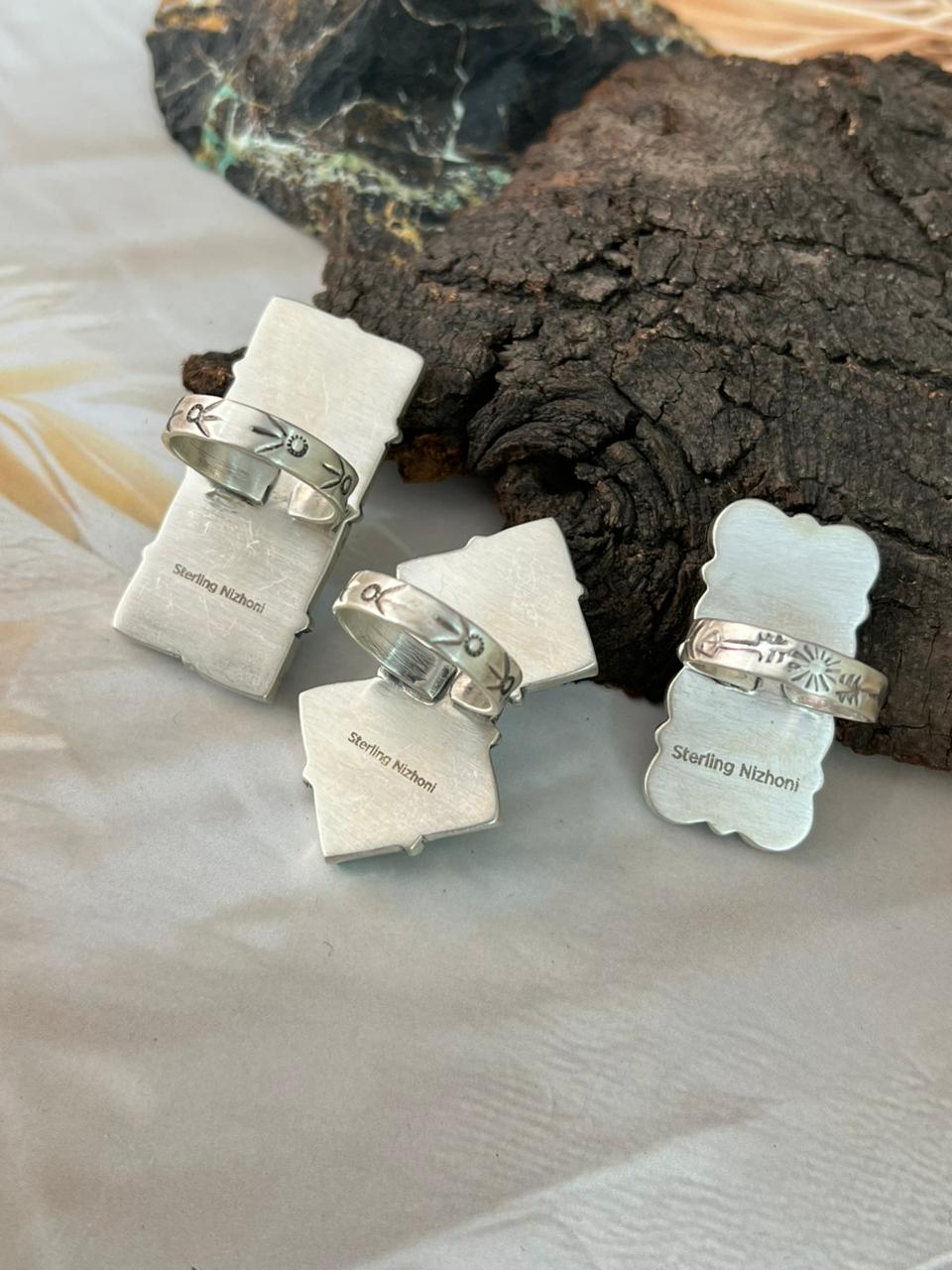 Handmade Sterling Silver Sonoran Cobble Collection: Sonoran Mountain Turquoise Adjustable Ring "Signed Nizhoni"